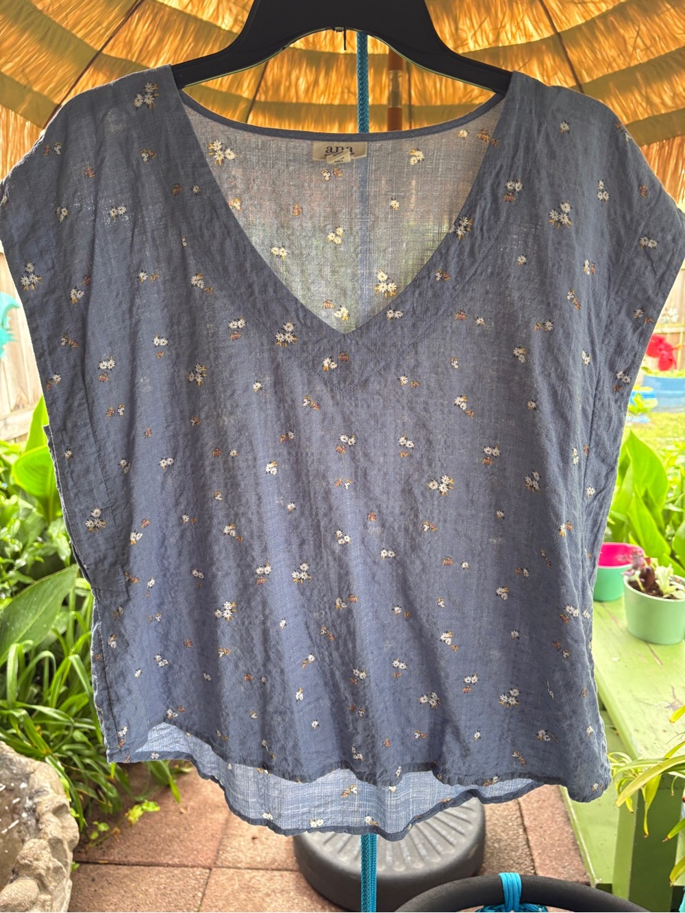 a.n.a Navy Blue Floral V-Neck Tunic Top